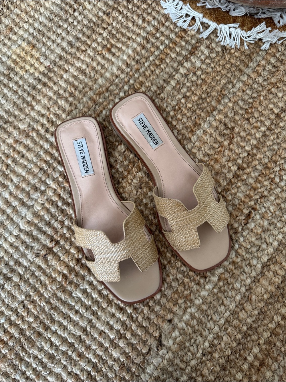 Steve Madden Natural Woven Slide Mules